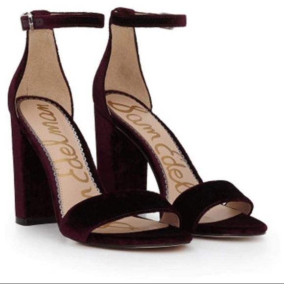 Sam Edelman Yaro raspberry wine velvet heels sz 7 - Picture 4 of 9